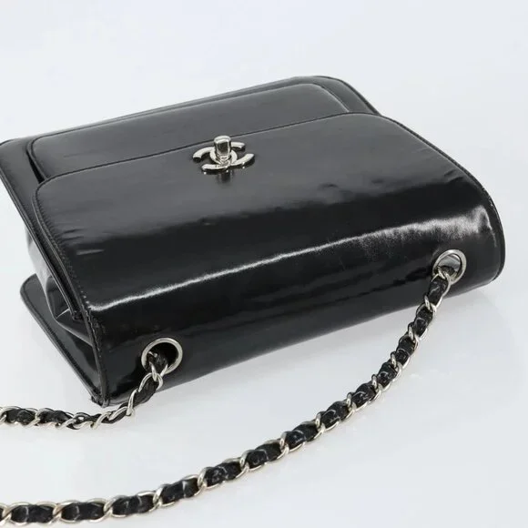CHANEL Flap Chain Shoulder Bag Patent leather Black Silver CC Auth bs30494 - Picture 7 of 15